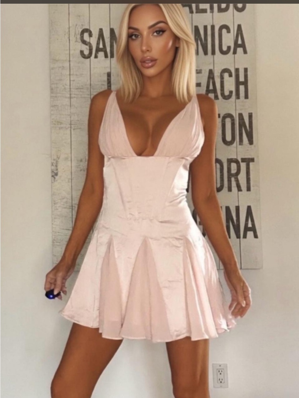 HOUSE OF CB 'Samida' Pink Satin Corset Mini Dress/Size S-US 4-6 $269